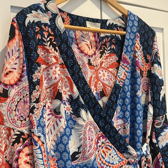 Chenault Flowy Patchwork Wrap Around Floral Blouse Bell Sleeves Size M - Picture 6 of 12